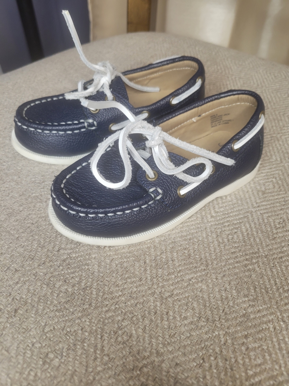Janie And Jack Navy Blue Boat Shoes with White Laces
